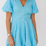 Emily Puff Sleeve Bubble Mini Dress-Sky Blue