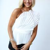 Ragan Pleated Accent Top - White
