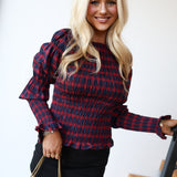 Ragan Plaid Smocked Top - Red
