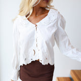 Courtney Embroidery Ruffle Top - White