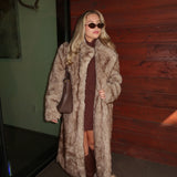Blair Long Belted Faux Fur Coat - Taupe