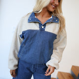 Madi Sherpa Pullover - Denim/Beige