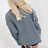 Harlee Oversized Striped Basic Top - Blue/Brown