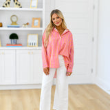 Izzy Striped Button Down Top - Pink/Orange Thick Striped