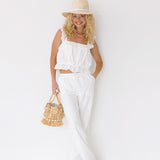Mindy Eyelet Tank and Pant Set- Off White