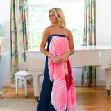 Madison Printed Pleated Maxi Tube Dress - Navy/Pink