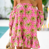Mandi Strapless Bubble Sleeve Mini Dress - Pink Palm