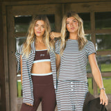 Fancy Striped Fitted Short Sleeve Top - Glacier/Chocolate