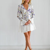Kiera Long Puff Sleeve Floral Mini - White Multi