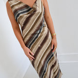 Jane Sleeveless Cowl Neck Dress - Mocha Stripe