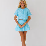 Jamie Floral Jacquard Button Down Top - Blue