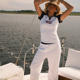 Fancy Varsity Button Loungepants- White