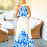 Gillian Floral Print Detail Maxi Dress - Royal Blue
