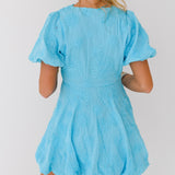 Emily Puff Sleeve Bubble Mini Dress-Sky Blue
