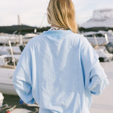 Fancy Oversized Striped Terry Striped Mockneck - Malibu Blue