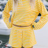 Fancy Striped Oversized Long Sleeve Top - Malibu Golden Yellow