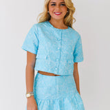 Jamie Floral Jacquard Button Down Top - Blue