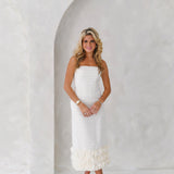 Kyla Tweed Strapless Dress - Off White