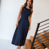 Aislinn Rib Knit Pleated Maxi Dress - Navy