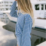 Fancy Striped Oversized Long Sleeve Top - Malibu Blue