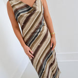 Jane Sleeveless Cowl Neck Dress - Mocha Stripe