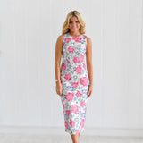 Marzia Floral Sequin Sleeveless Midi Dress - Pink