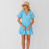 Emily Puff Sleeve Bubble Mini Dress-Sky Blue