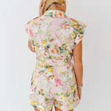 Erin Floral Button Down Romper - Powder Pink Flower