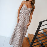 Polly Gingham Tiered Maxi Dress - Brown