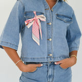 Mia Denim Top And Short Set - Light Blue Denim