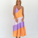 Abbey abstract Striped Maxi Dress- Purple/Orange