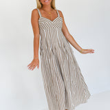 Mallory Striped Midi Dress - Brown