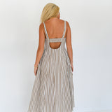 Mallory Striped Midi Dress - Brown