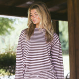 Fancy Striped Oversized Long Sleeve Top - Peony/Chocolate