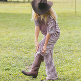 Fancy Striped Button Pants - Peony/Chocolate