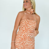 Megan Strapless Mini Dress - Orange/Cream