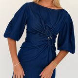 Maci Puff Sleeve Mini Dress - Dark Blue