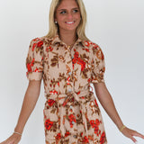 Allison Floral Mini Dress - Taupe/Red