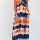 Evie Halter Neck Tie-Dye Maxi Dress - Orange/Navy