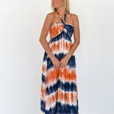 Evie Halter Neck Tie-Dye Maxi Dress - Orange/Navy