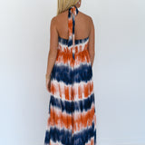 Evie Halter Neck Tie-Dye Maxi Dress - Orange/Navy