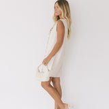 Anne Scallop Button Detail Mini Dress - Ecru/Sand
