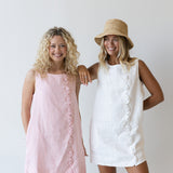 Maya Scallop Button Detail Mini Dress -Off White