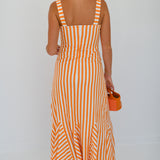 Kristie Striped Midi Dress - Orange/White