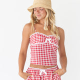 Marin Gingham Lace Ribbon Top - Red Gingham