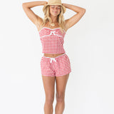 Marin Gingham Lace Ribbon Top - Red Gingham