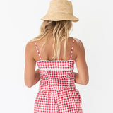 Marin Gingham Lace Ribbon Top - Red Gingham
