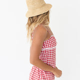 Marin Gingham Lace Ribbon Top - Red Gingham