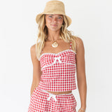 Marin Gingham Lace Ribbon Top - Red Gingham