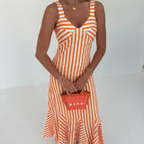 Kristie Striped Midi Dress - Orange/White